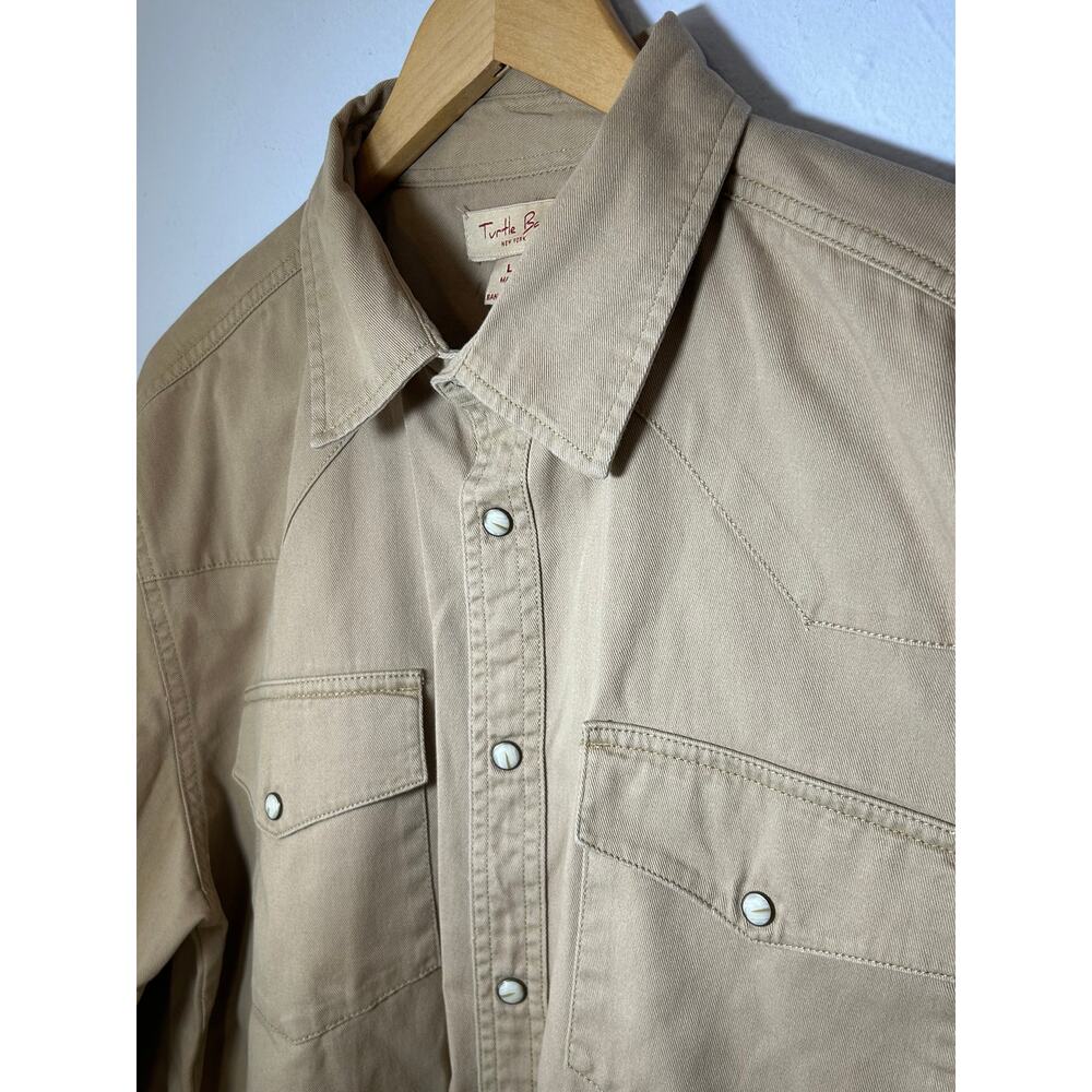 Khaki Turtle Bay Cotton Twill Western Long‎ Sleeve Button Down Shirt - (Men's L)